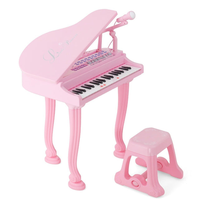 Vaikiškas klaviatūros instrumentas su 37 klavišais ir kėdute, elektroninis pianinas, 47 x 37 x 70 cm, rožinis