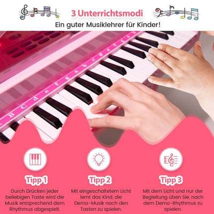 Vaikiškas klaviatūros instrumentas su 37 klavišais ir kėdute, elektroninis pianinas, 47 x 37 x 70 cm, rožinis