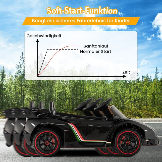 Vaikiškas elektrinis „Lamborghini“ automobilis su nuotolinio valdymo pultu, LED priekiniais žibintais, garso signalu ir muzika, juodas