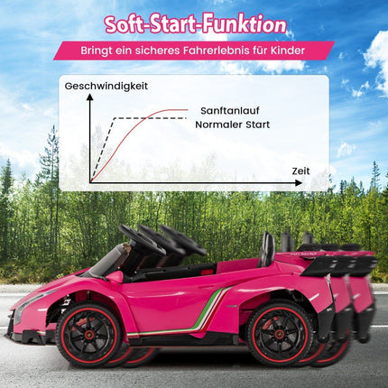 Vaikiškas elektrinis „Lamborghini“ automobilis su nuotolinio valdymo pultu, LED priekiniais žibintais, garso signalu ir muzika, rožinis