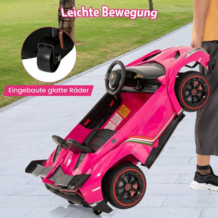 Vaikiškas elektrinis „Lamborghini“ automobilis su nuotolinio valdymo pultu, LED priekiniais žibintais, garso signalu ir muzika, rožinis