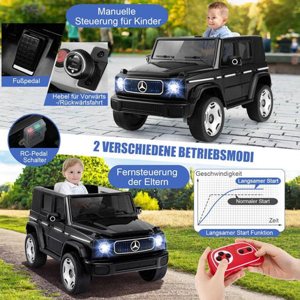 Vaikiškas „Mercedes-Benz“ elektrinis automobilis su 2,4 G nuotolinio valdymo pultu ir priekiniu žibintu, 12 V, juodas