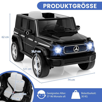 Vaikiškas „Mercedes-Benz“ elektrinis automobilis su 2,4 G nuotolinio valdymo pultu ir priekiniu žibintu, 12 V, juodas