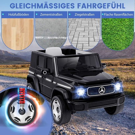 Vaikiškas „Mercedes-Benz“ elektrinis automobilis su 2,4 G nuotolinio valdymo pultu ir priekiniu žibintu, 12 V, juodas