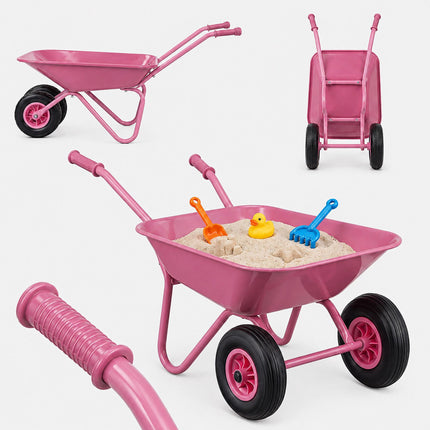 Children's Metal Wheelbarrow with 2 Wheels, Pink, 43 x 74 x 36 cm