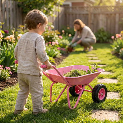 Children's Metal Wheelbarrow with 2 Wheels, Pink, 43 x 74 x 36 cm