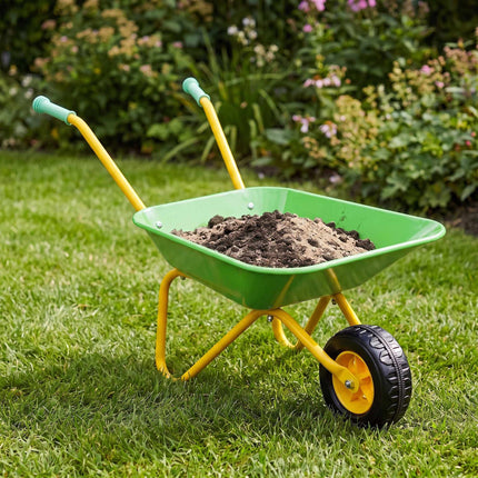 Children's Metal Wheelbarrow with Rubber Wheel, Green, 43 x 74 x 36 cm