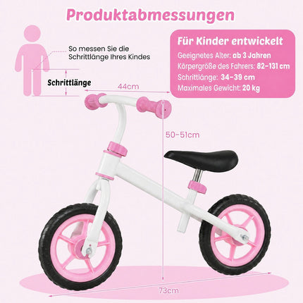 Vaikiškas rožinis balansinis dviratukas, reguliuojamo ilgio vairas, 2,5 kg