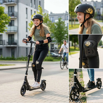 Vaikiškas paspirtukas, auksinis, 200 mm ratai, reguliuojamas vairas