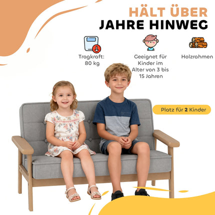 Vaikiška sofa, aksominė, medinis rėmas, 3-15 metų amžiaus, pilka