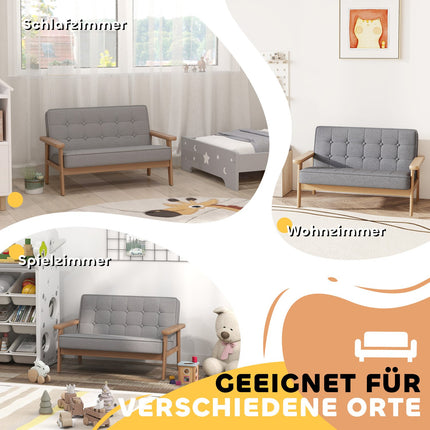 Vaikiška sofa, aksominė, medinis rėmas, 3-15 metų amžiaus, pilka