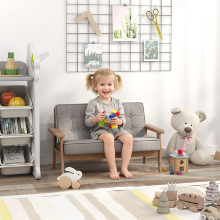 Vaikiška sofa, aksominė, medinis rėmas, 3-15 metų amžiaus, pilka