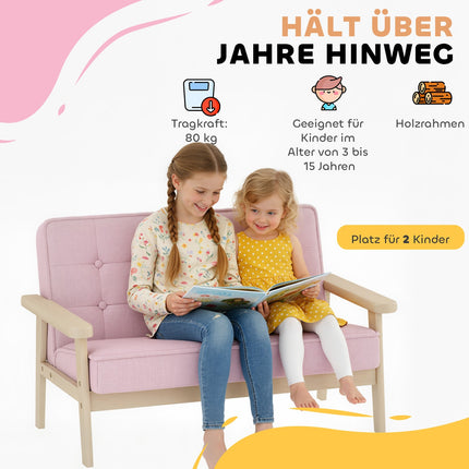 Vaikiška sofa, aksominė, medinis rėmas, 3-15 metų amžiaus, rožinė