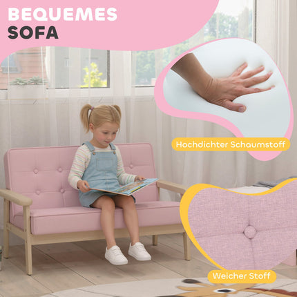 Vaikiška sofa, aksominė, medinis rėmas, 3-15 metų amžiaus, rožinė