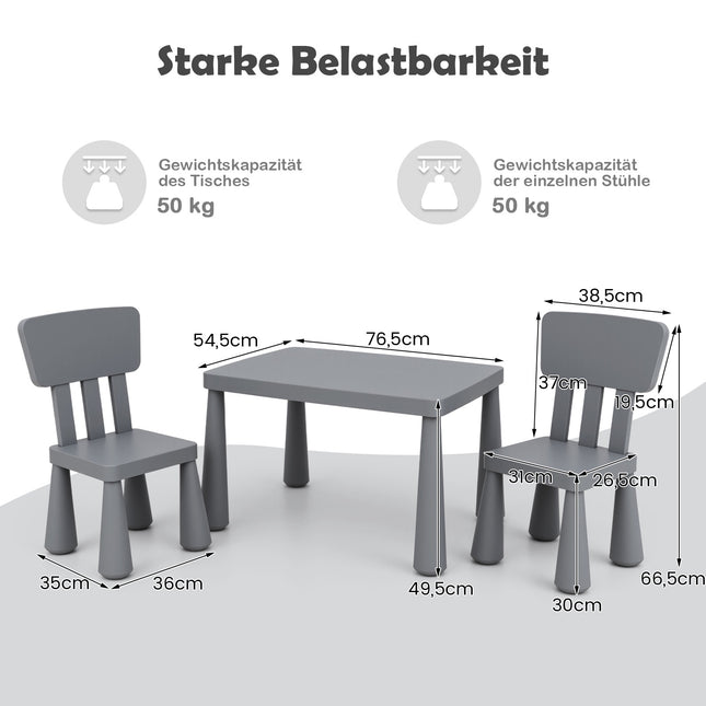 Vaikiškas stalo ir kėdžių komplektas, plastikinis, pilkas, 1-7 metų amžiaus
