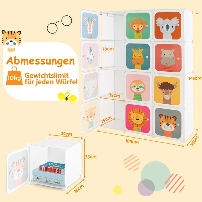 Children's Wardrobe with 12 Cubes, White, Plastic