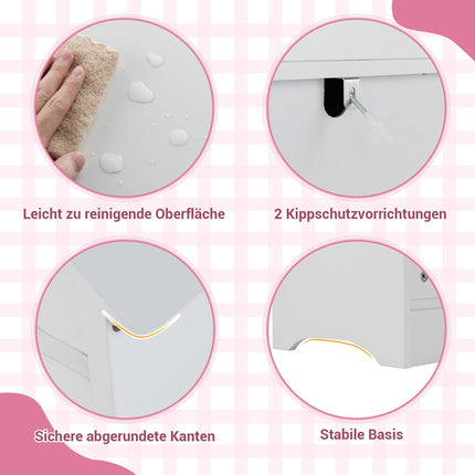Vaikiška spinta su veidrodžiu, stogo raštas, rožinė/balta