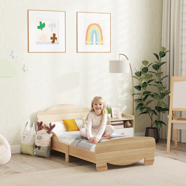 Vaikiška lova 143,5 x 80 cm, namelio formos lova iš medžio masyvo, jaunimo lova su apsauga nuo kritimo, žaidimų lova gali atlaikyti iki 80 kg, viengulė lova su meškos dizainu vaikų kambariui, natūrali mediena