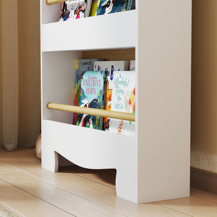 Children's Wooden Bookshelf, 3 Shelves, White, 55x15x110 cm
