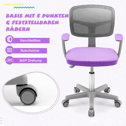 Vaikiška stalo kėdė, 360° pasukama, jaunimo kėdė, 80-91,5 cm, reguliuojamo aukščio, 54 x 50 x 80-91,5 cm, violetinė