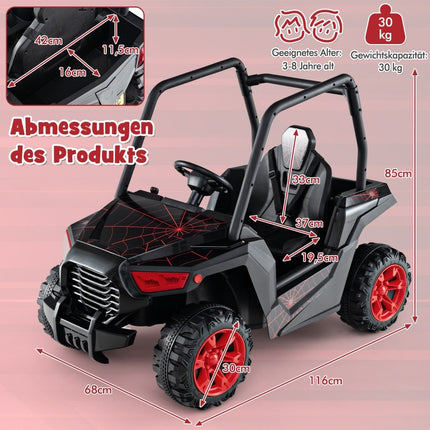 Vaikiškas elektrinis automobilis su 2.4G nuotolinio valdymo pultu, 24V elektrinės transporto priemonės UTV vaikams nuo 3 metų, juodas