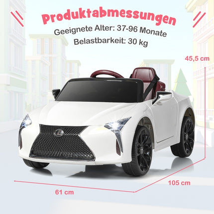 Vaikiškas elektrinis automobilis su 2.4G nuotolinio valdymo pultu, LED šviesomis ir muzika, Lexus LC500, baltas