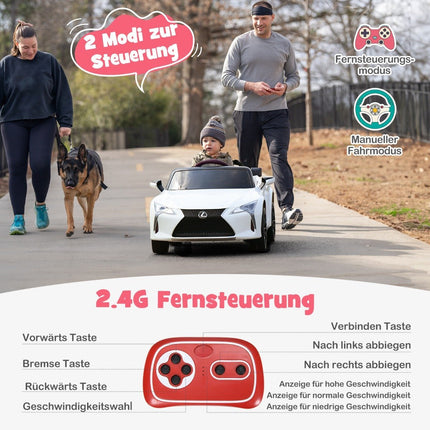Vaikiškas elektrinis automobilis su 2.4G nuotolinio valdymo pultu, LED šviesomis ir muzika, Lexus LC500, baltas