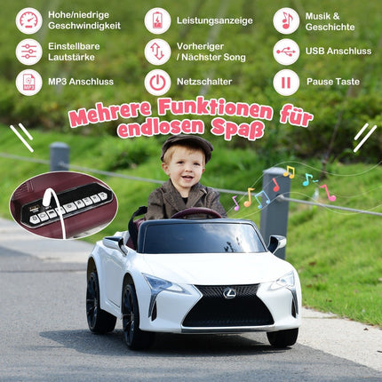 Vaikiškas elektrinis automobilis su 2.4G nuotolinio valdymo pultu, LED šviesomis ir muzika, Lexus LC500, baltas