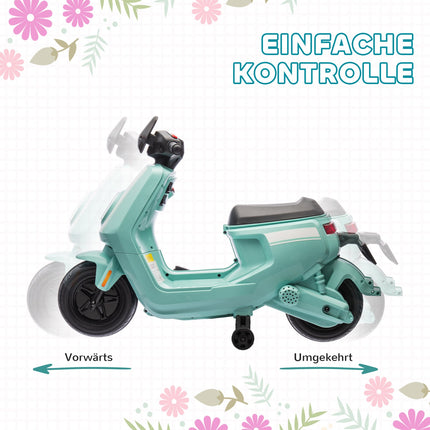 Vaikiškas elektrinis motociklas, 6 V vaikiškas motociklas su priekiniu žibintu, muzika, važiavimu pirmyn ir atgal, pagalbiniais ratukais, 1,5-3 km/val., elektrinis motociklas 1,5-3 metų vaikams, žalias