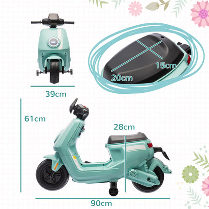 Vaikiškas elektrinis motociklas, 6 V vaikiškas motociklas su priekiniu žibintu, muzika, važiavimu pirmyn ir atgal, pagalbiniais ratukais, 1,5-3 km/val., elektrinis motociklas 1,5-3 metų vaikams, žalias