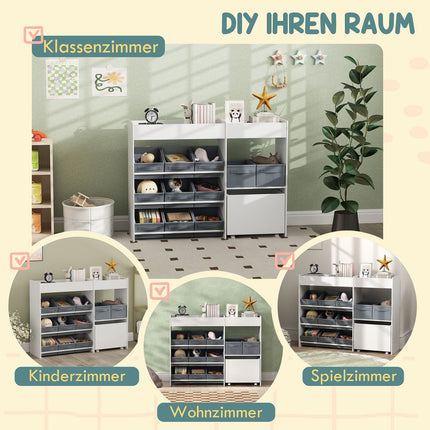 Toy shelf for children with 11 fabric drawers, 105x30x80 cm