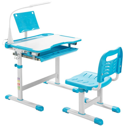 Children's table children's desk set with book stand & LED light for boys and girls blue