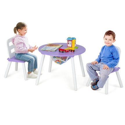 Children's table with 2 chairs 3 pieces. Children's seating set made of wood, children's seating set with removable table cover, purple