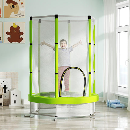 Children's trampoline 140cm with safety net, green