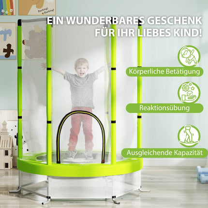 Children's trampoline 140cm with safety net, green
