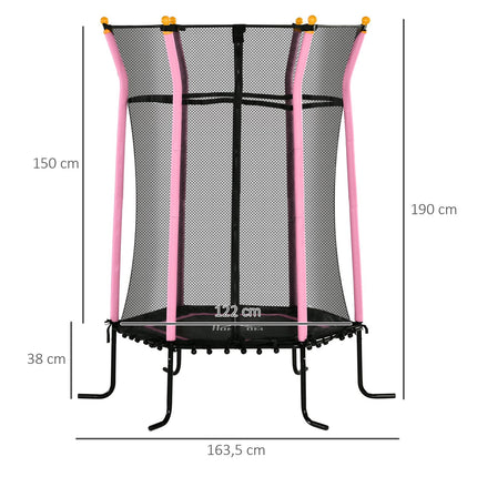 Vaikiškas batutas Ø163,5 cm, batutas su apsauginiu tinklu, krašto uždanga, sodo batutas vaikams nuo 3 iki 10 metų, keliamoji galia iki 50 kg, rožinis