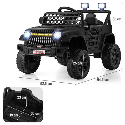Vaikiškas sunkvežimis su 12 V įkraunamu elektriniu automobiliu ir nuotolinio valdymo pultu, juodas