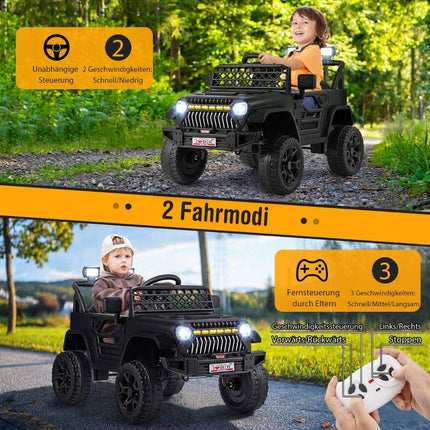 Vaikiškas sunkvežimis su 12 V įkraunamu elektriniu automobiliu ir nuotolinio valdymo pultu, juodas