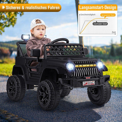 Vaikiškas sunkvežimis su 12 V įkraunamu elektriniu automobiliu ir nuotolinio valdymo pultu, juodas