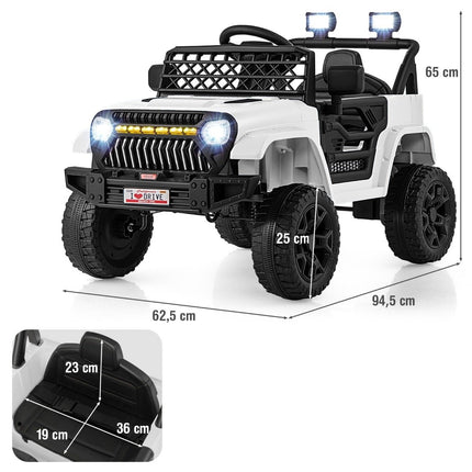 Vaikiškas sunkvežimis su 12 V įkraunamu elektriniu automobiliu ir nuotolinio valdymo pultu, baltas