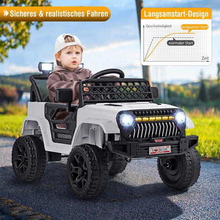 Vaikiškas sunkvežimis su 12 V įkraunamu elektriniu automobiliu ir nuotolinio valdymo pultu, baltas