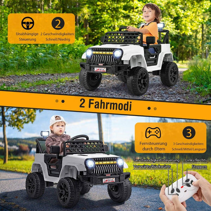 Vaikiškas sunkvežimis su 12 V įkraunamu elektriniu automobiliu ir nuotolinio valdymo pultu, baltas