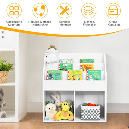 Children's wooden bookcase with 3 tiers & 2 shelves toy shelf white