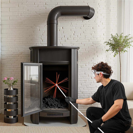 Chimney Sweep Kit, 10m Extendable Rods, Dual Brush Heads