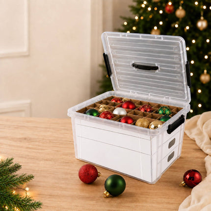 Christmas Bauble Storage Box with Carry Handle, 3 Levels, Transparent