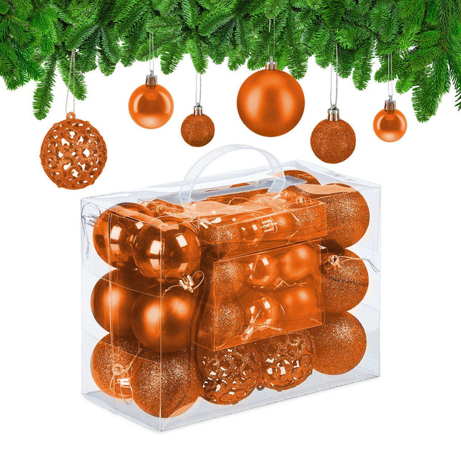Kalėdinių eglutės papuošalų rinkinys, 50 žaisliukų, mišrios apdailos