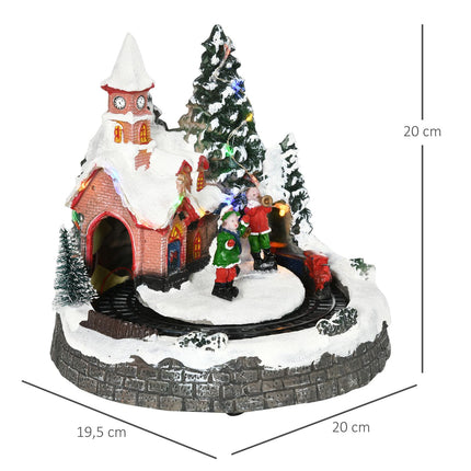 Kalėdų kaimelis. Kalėdinis miestelis su LED apšvietimu, 1 bažnyčia, 5 Kalėdų eglutėmis, 1 aikšte, 2 muzikantais, 1 vadu ir 1 judančiu traukinuku. Žiemos peizažas Kalėdoms.