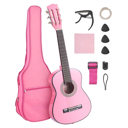 Classical Guitar 30 In, Nylon Strings Starter Kit, Pink