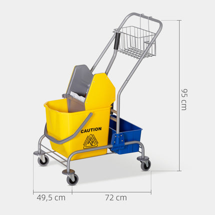 Valymo vežimėlis su gręžtuvu, 25 l talpos, 4 ratukai, geltonas