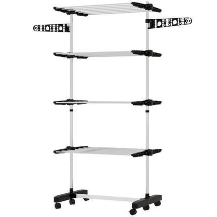 Clothes airer with wheels, folding wings - steel, 142 x 55 x 172 cm